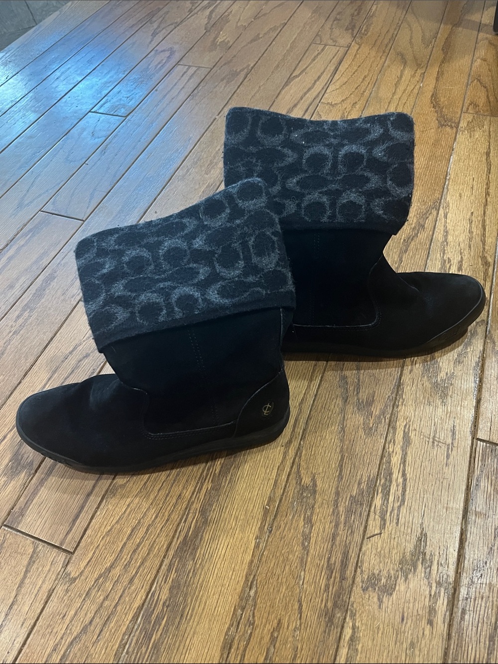 Coach Black Leather and Wool Upper Boots with Signature Cuff